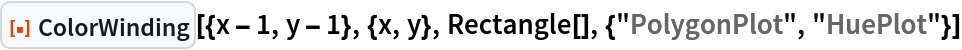 ResourceFunction["ColorWinding"][{x - 1, y - 1}, {x, y}, Rectangle[], {"PolygonPlot", "HuePlot"}]