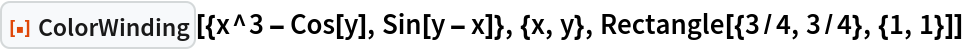 ResourceFunction["ColorWinding"][{x^3 - Cos[y], Sin[y - x]}, {x, y}, Rectangle[{3/4, 3/4}, {1, 1}]]