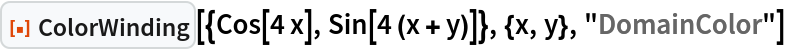 ResourceFunction["ColorWinding", ResourceVersion->"1.0.0"][{Cos[4 x], Sin[4 (x + y)]}, {x, y}, "DomainColor"]